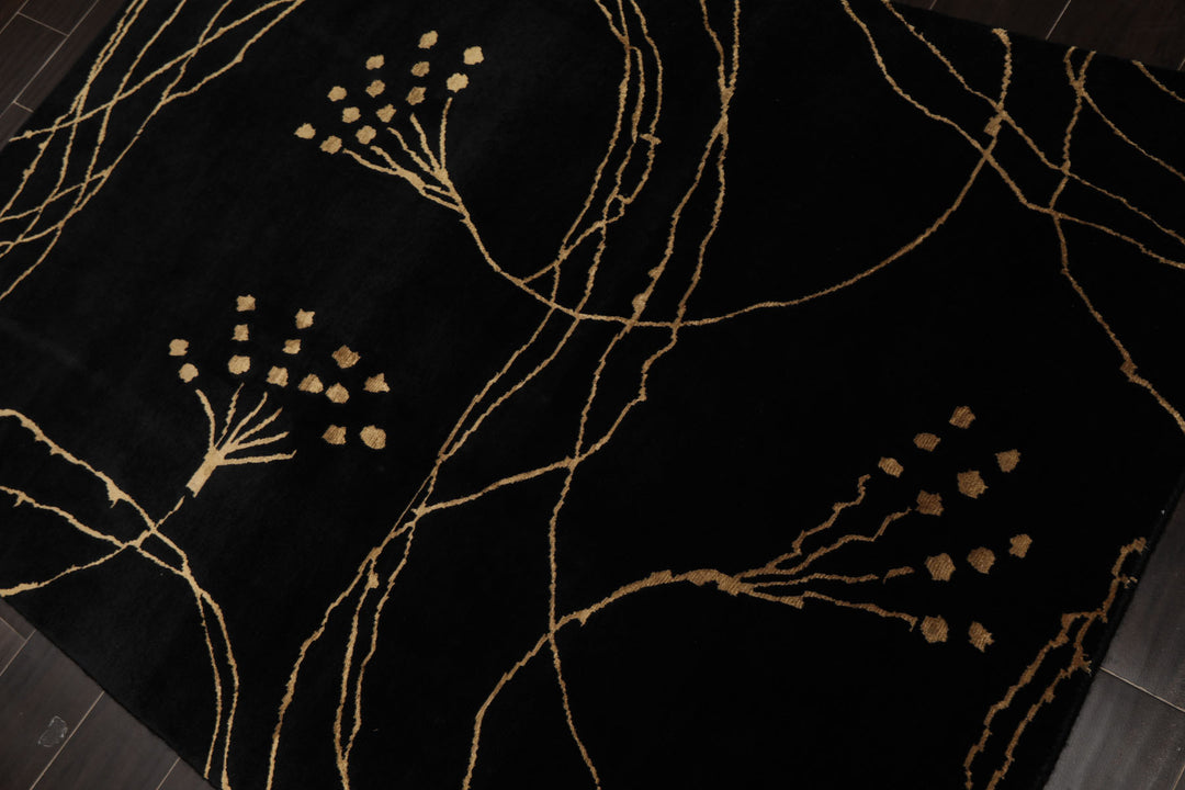 4x6 Black, Gold, Color Hand Knotted Tibetan Wool & Silk Contemporary Oriental Rug
