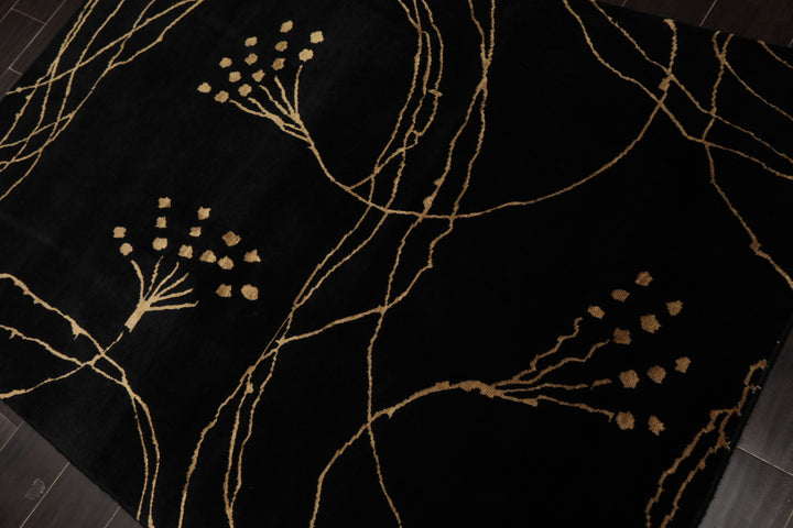 4x6 Black, Gold, Color Hand Knotted Tibetan Wool & Silk Contemporary Oriental Rug