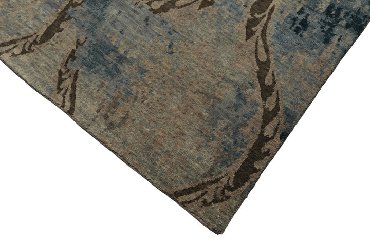 6x9 Gray, Brown, Navy Color Hand Knotted Tibetan Wool Modern Oriental Rug