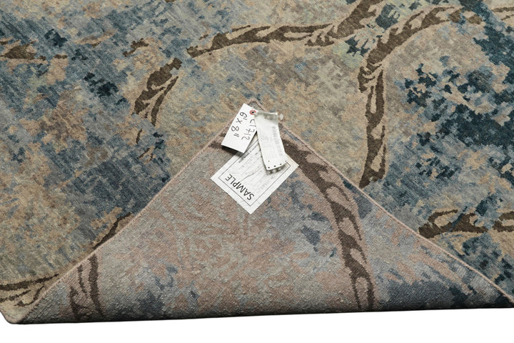 6x9 Gray, Brown, Navy Color Hand Knotted Tibetan Wool Modern Oriental Rug