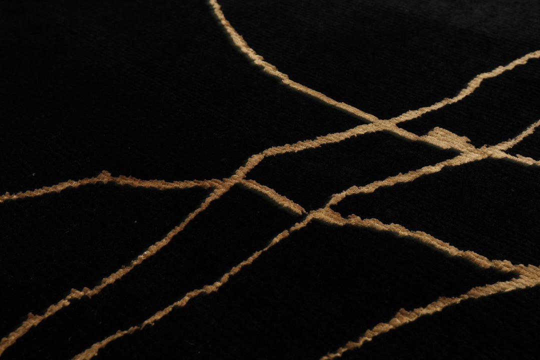 4x6 Black, Gold, Color Hand Knotted Tibetan Wool & Silk Contemporary Oriental Rug