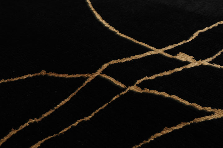 4x6 Black, Gold, Color Hand Knotted Tibetan Wool & Silk Contemporary Oriental Rug