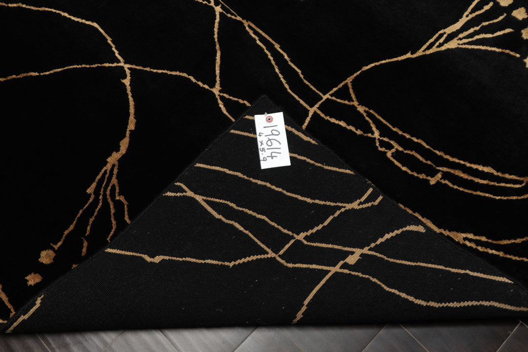 4x6 Black, Gold, Color Hand Knotted Tibetan Wool & Silk Contemporary Oriental Rug