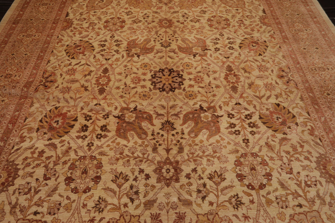 9x12 Beige, Rose, Rust Color Hand Knotted Peshawar Wool Traditional Oriental Rug