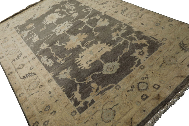 6x9 Taupe, Ivory, Gray Color Hand Knotted Oushak Wool Traditional Oriental Rug