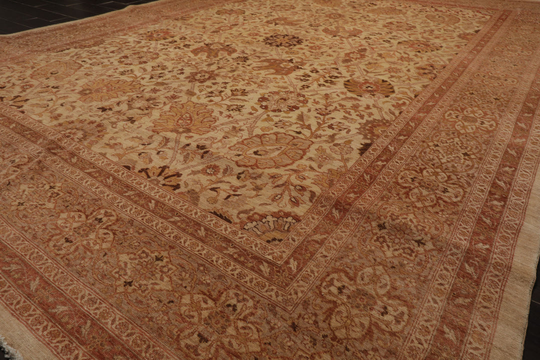 9x12 Beige, Rose, Rust Color Hand Knotted Peshawar Wool Traditional Oriental Rug