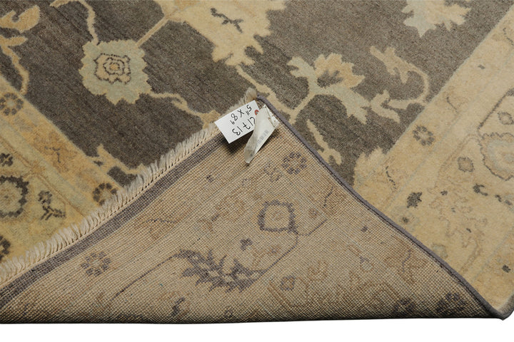 6x9 Taupe, Ivory, Gray Color Hand Knotted Oushak Wool Traditional Oriental Rug