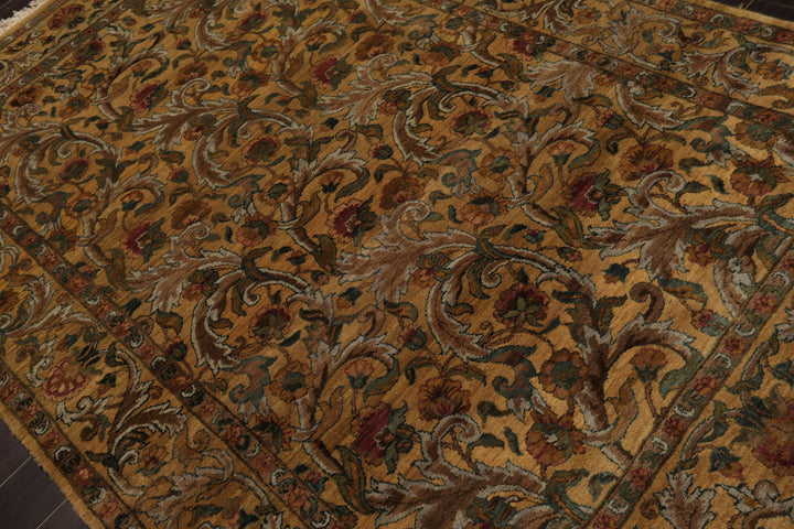 6x9 Gold, Green, Brown Color Hand Knotted Agra New Zealand Wool Traditional Oriental Rug
