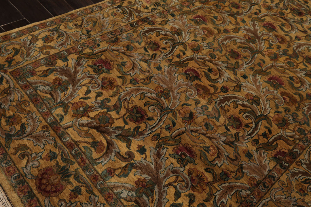 6x9 Gold, Green, Brown Color Hand Knotted Agra New Zealand Wool Traditional Oriental Rug