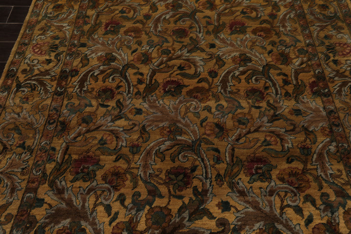 6x9 Gold, Green, Brown Color Hand Knotted Agra New Zealand Wool Traditional Oriental Rug