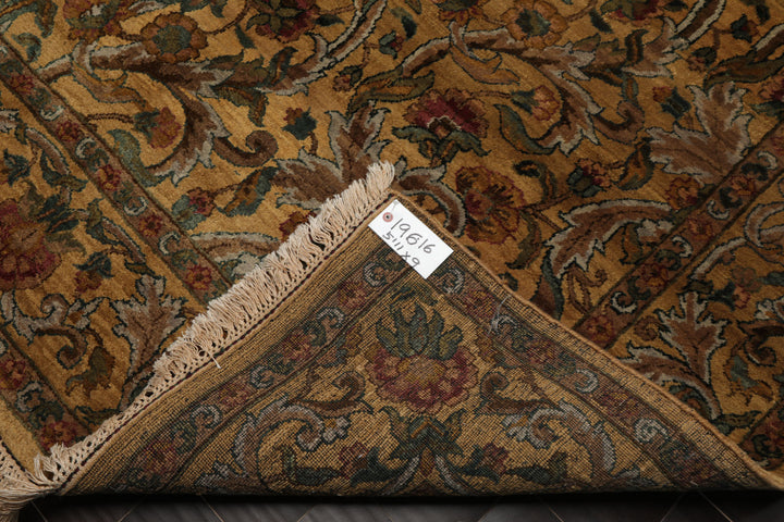 6x9 Gold, Green, Brown Color Hand Knotted Agra New Zealand Wool Traditional Oriental Rug