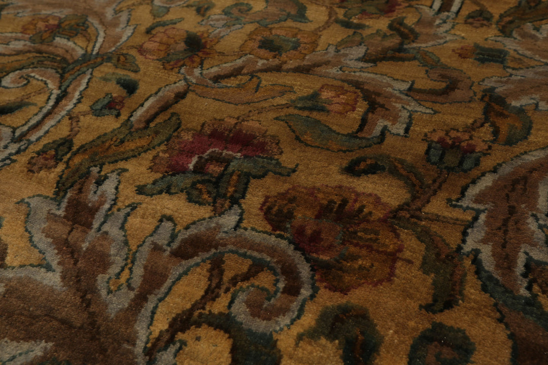 6x9 Gold, Green, Brown Color Hand Knotted Agra New Zealand Wool Traditional Oriental Rug