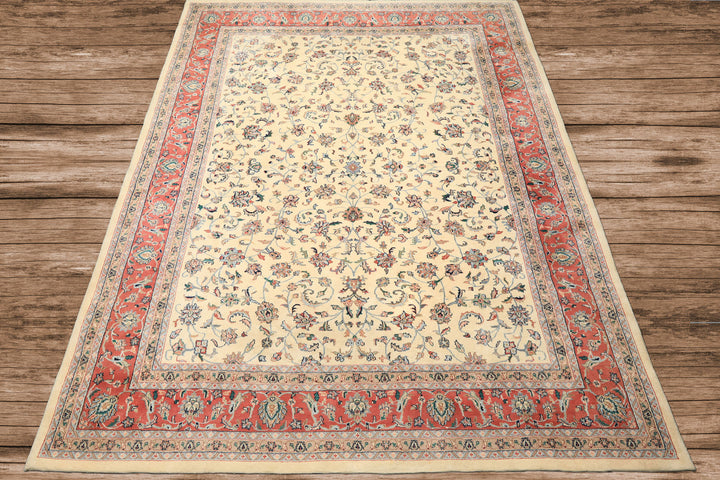 9x12 Ivory, Blush, Aqua Color Hand Knotted Agra Wool Traditional Oriental Rug