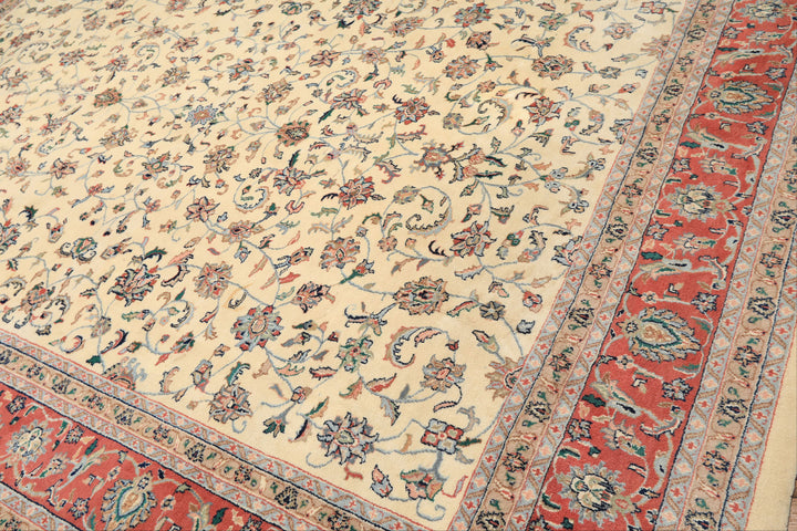 9x12 Ivory, Blush, Aqua Color Hand Knotted Agra Wool Traditional Oriental Rug