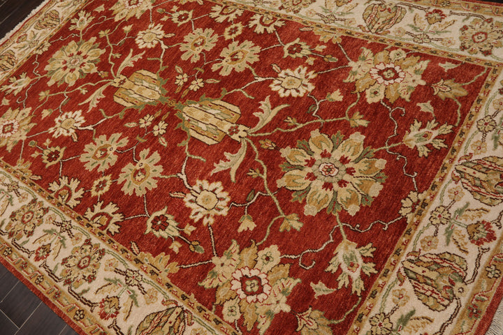 6x9 Burnt Orange, Ivory, Light Gold Color Hand Knotted Agra New Zealand Wool Traditional Oriental Rug
