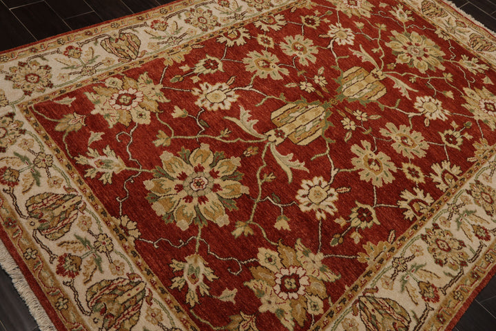 6x9 Burnt Orange, Ivory, Light Gold Color Hand Knotted Agra New Zealand Wool Traditional Oriental Rug