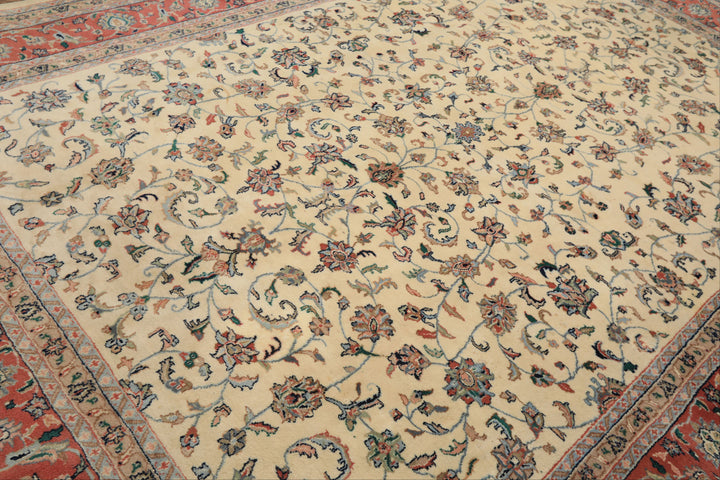 9x12 Ivory, Blush, Aqua Color Hand Knotted Agra Wool Traditional Oriental Rug