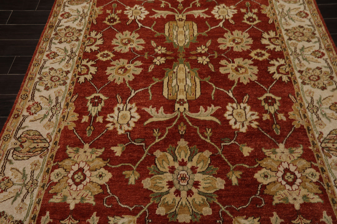 6x9 Burnt Orange, Ivory, Light Gold Color Hand Knotted Agra New Zealand Wool Traditional Oriental Rug