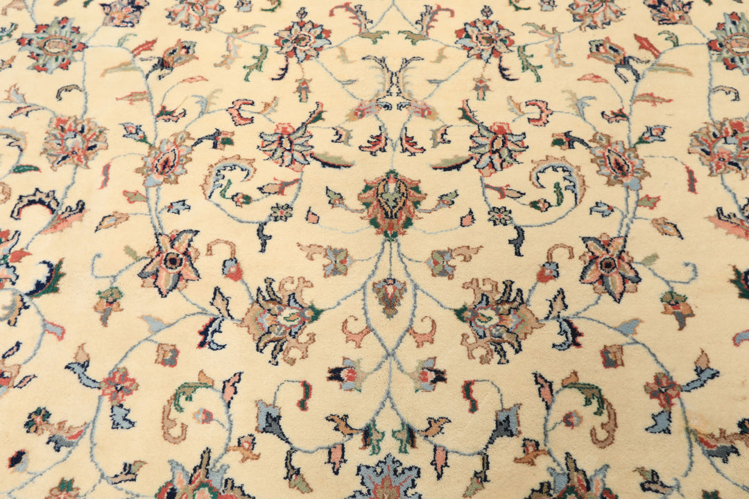 9x12 Ivory, Blush, Aqua Color Hand Knotted Agra Wool Traditional Oriental Rug