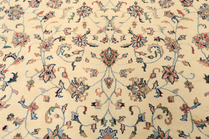 9x12 Ivory, Blush, Aqua Color Hand Knotted Agra Wool Traditional Oriental Rug