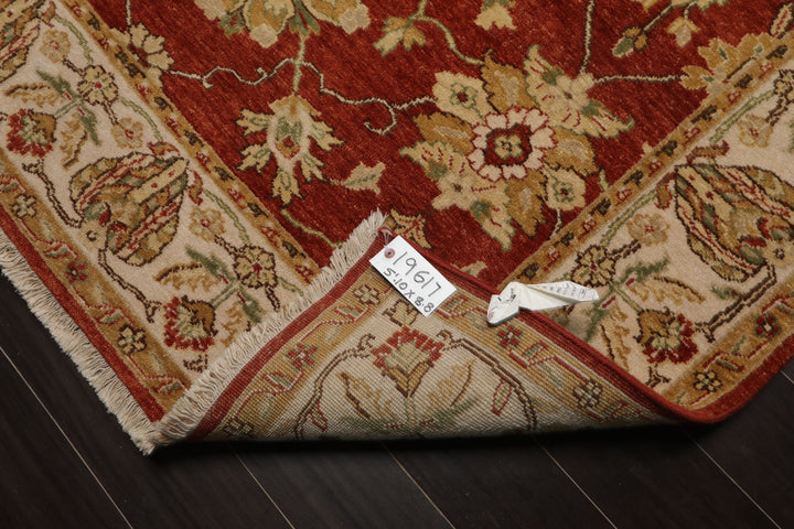 6x9 Burnt Orange, Ivory, Light Gold Color Hand Knotted Agra New Zealand Wool Traditional Oriental Rug