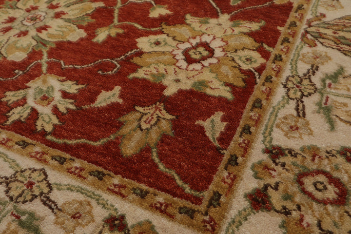 6x9 Burnt Orange, Ivory, Light Gold Color Hand Knotted Agra New Zealand Wool Traditional Oriental Rug