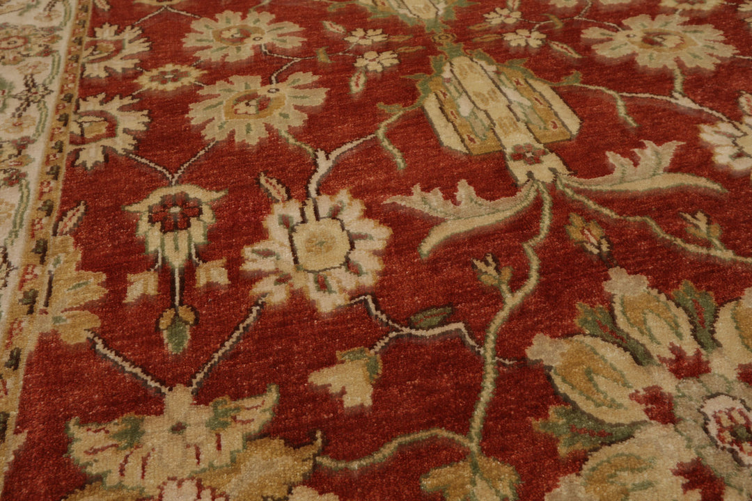 6x9 Burnt Orange, Ivory, Light Gold Color Hand Knotted Agra New Zealand Wool Traditional Oriental Rug