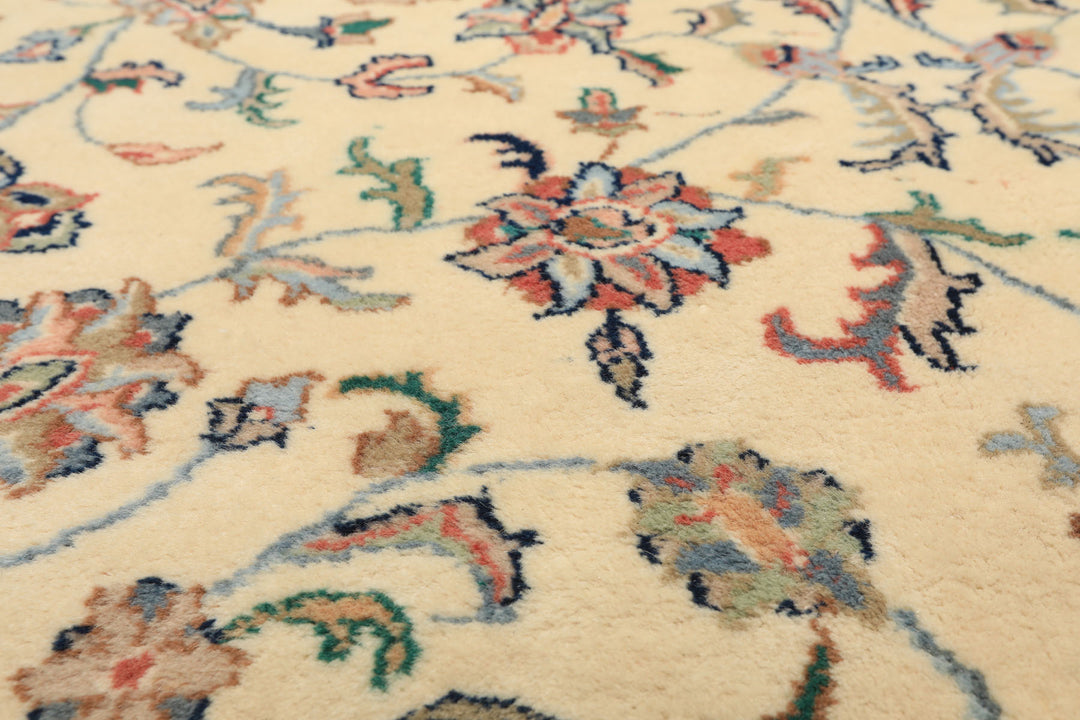 9x12 Ivory, Blush, Aqua Color Hand Knotted Agra Wool Traditional Oriental Rug