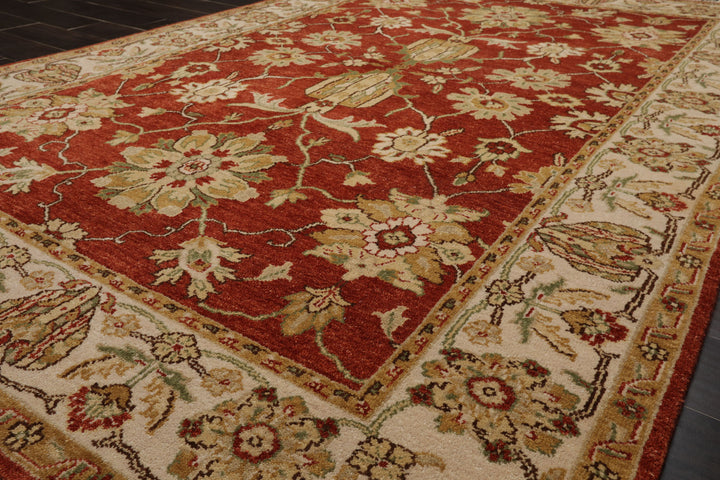 6x9 Burnt Orange, Ivory, Light Gold Color Hand Knotted Agra New Zealand Wool Traditional Oriental Rug