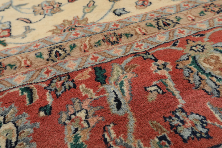 9x12 Ivory, Blush, Aqua Color Hand Knotted Agra Wool Traditional Oriental Rug