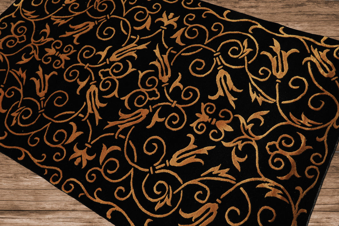 3x5 Black, Gold, Color Hand Knotted Tibetan Wool & Silk Transitional Oriental Rug