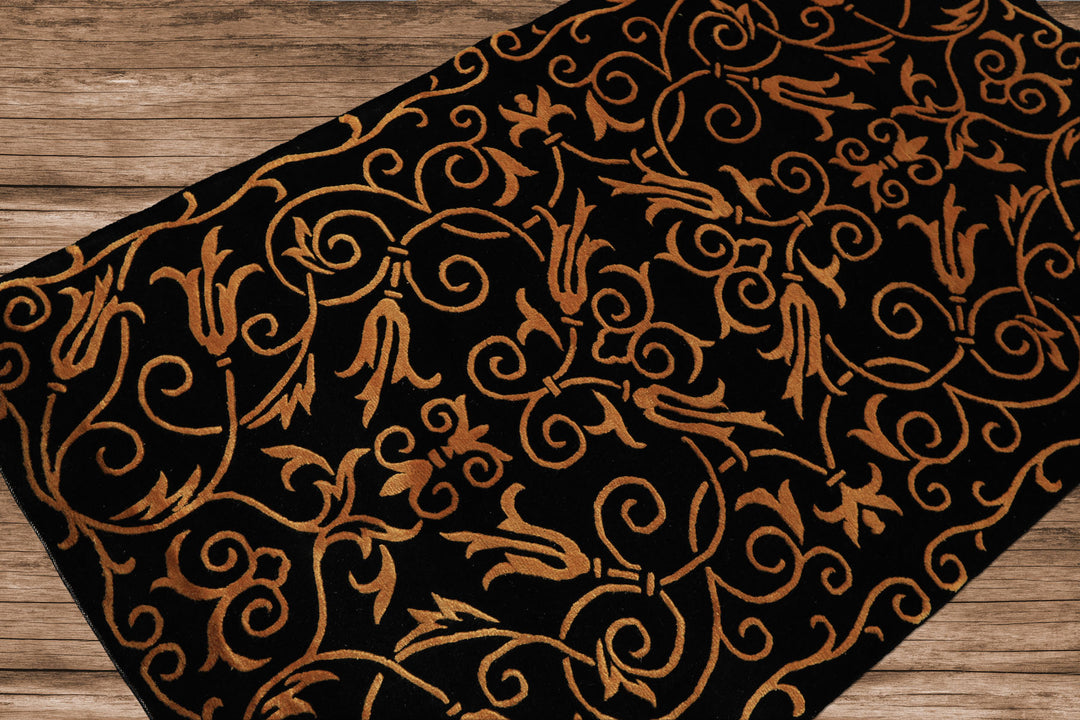 3x5 Black, Gold, Color Hand Knotted Tibetan Wool & Silk Transitional Oriental Rug