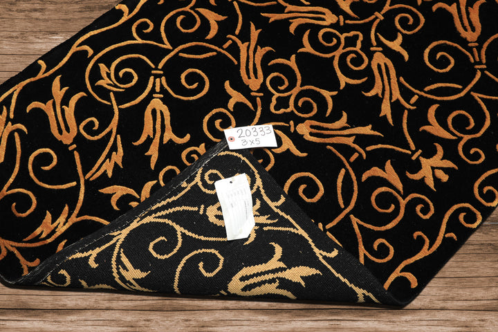 3x5 Black, Gold, Color Hand Knotted Tibetan Wool & Silk Transitional Oriental Rug