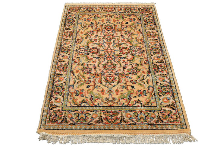 4x6 Beige, Lime, Burnt Orange Color Hand Knotted Indo Oushak Wool Arts & Crafts Oriental Rug
