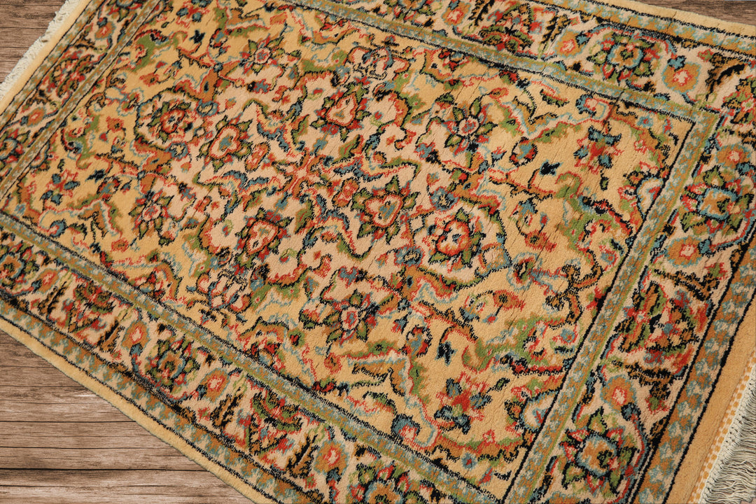 4x6 Beige, Lime, Burnt Orange Color Hand Knotted Indo Oushak Wool Arts & Crafts Oriental Rug
