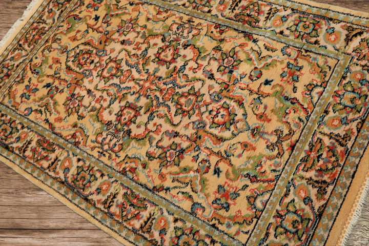 4x6 Beige, Lime, Burnt Orange Color Hand Knotted Indo Oushak Wool Arts & Crafts Oriental Rug