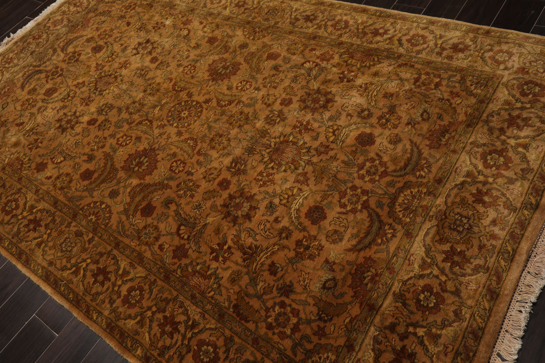 6x9 Caramel, Gold, Lime Color Hand Knotted Agra New Zealand Wool Traditional Oriental Rug