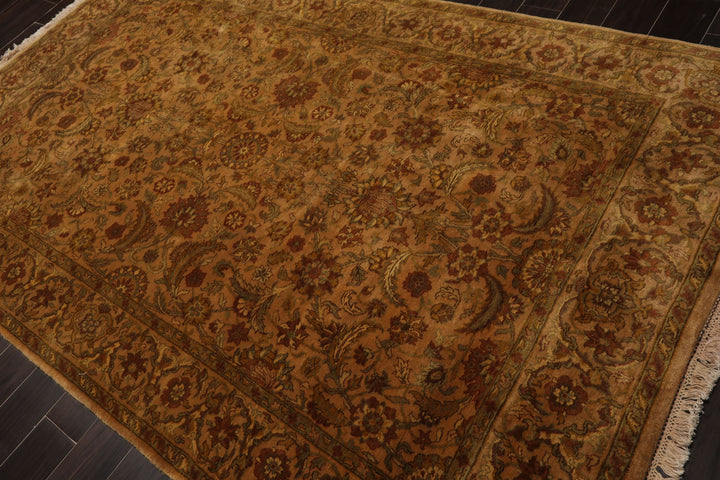 6x9 Caramel, Gold, Lime Color Hand Knotted Agra New Zealand Wool Traditional Oriental Rug