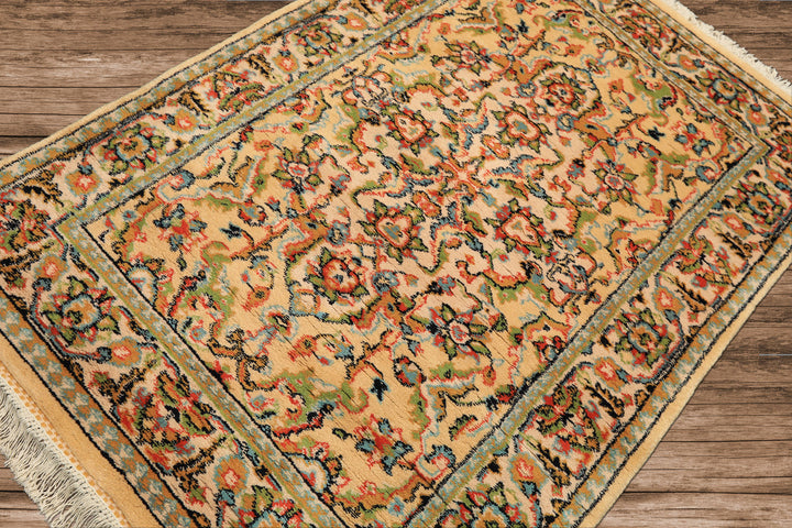 4x6 Beige, Lime, Burnt Orange Color Hand Knotted Indo Oushak Wool Arts & Crafts Oriental Rug