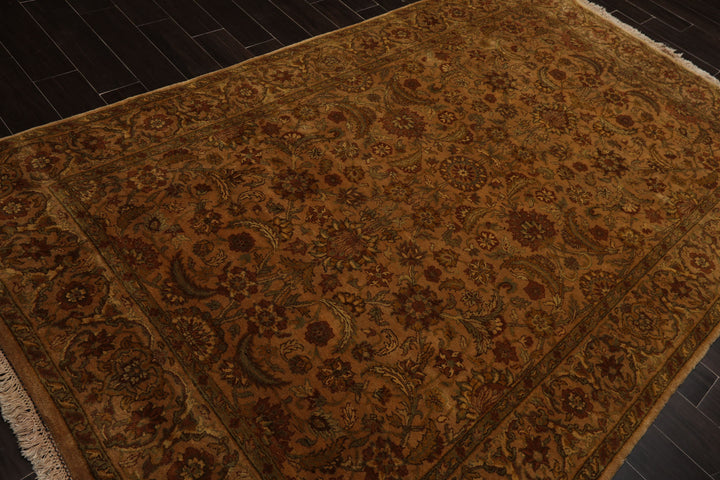 6x9 Caramel, Gold, Lime Color Hand Knotted Agra New Zealand Wool Traditional Oriental Rug