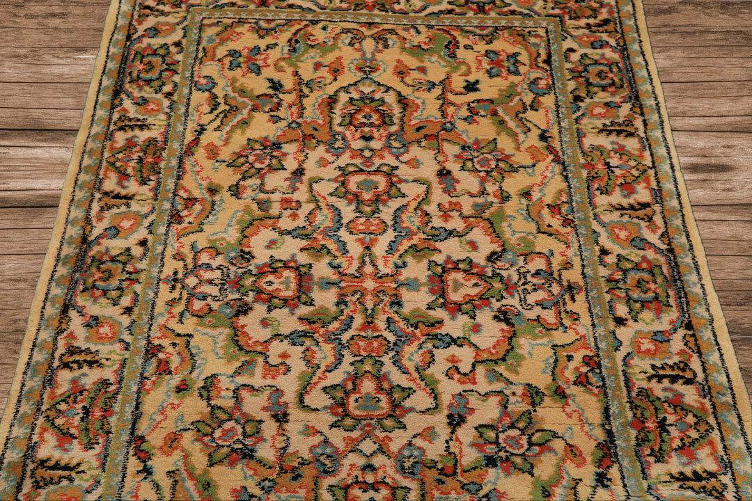 4x6 Beige, Lime, Burnt Orange Color Hand Knotted Indo Oushak Wool Arts & Crafts Oriental Rug