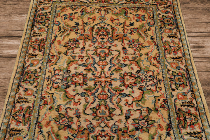 4x6 Beige, Lime, Burnt Orange Color Hand Knotted Indo Oushak Wool Arts & Crafts Oriental Rug
