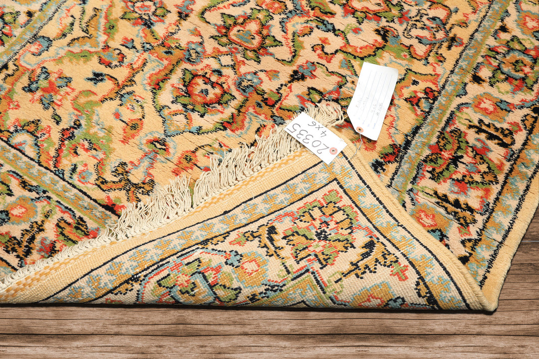 4x6 Beige, Lime, Burnt Orange Color Hand Knotted Indo Oushak Wool Arts & Crafts Oriental Rug