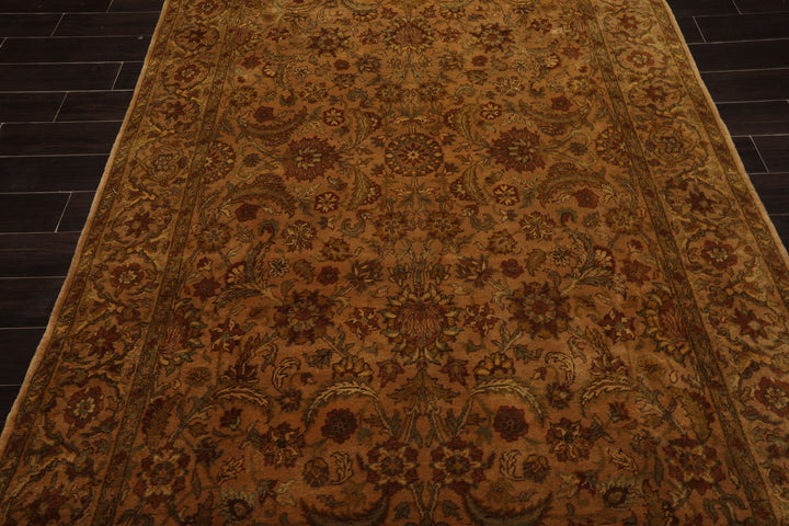 6x9 Caramel, Gold, Lime Color Hand Knotted Agra New Zealand Wool Traditional Oriental Rug