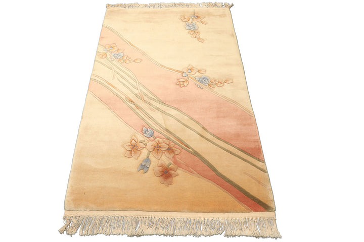 4x6 Beige, Blush, Blue Color Hand Knotted French Aubusson Savonerrie Wool Traditional Oriental Rug