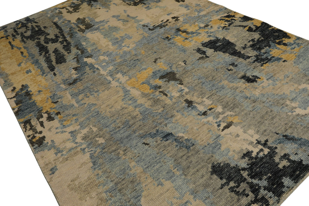6x9 Beige, Gray, Gold Color Hand Knotted Oushak Wool Modern Oriental Rug