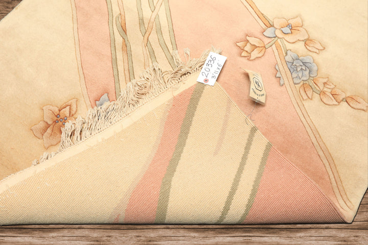 4x6 Beige, Blush, Blue Color Hand Knotted French Aubusson Savonerrie Wool Traditional Oriental Rug