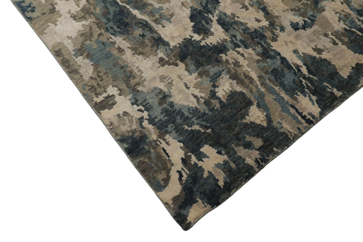 6x9 Ivory, Teal, Brown Color Hand Knotted Sherpa Wool &amp; Bamboo Silk Modern Oriental Rug
