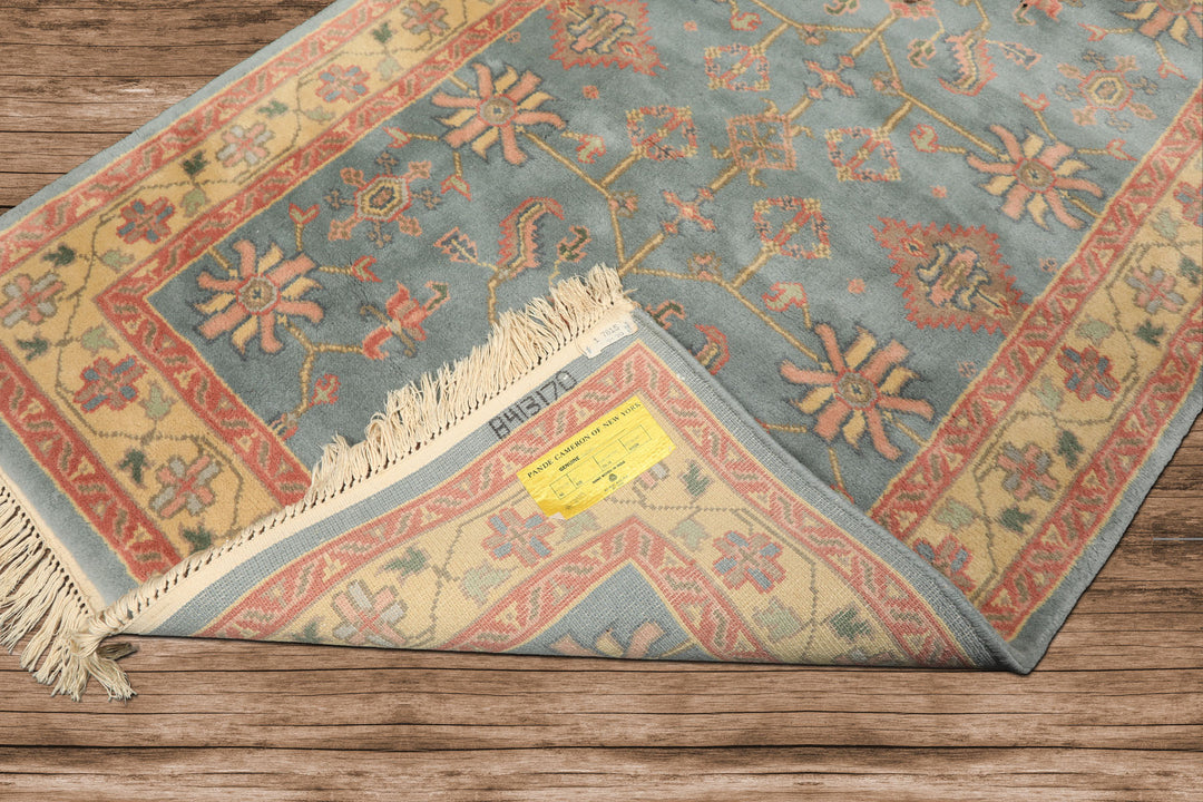 4x6 Aqua, Rose, Gold Color Hand Knotted Indo Oushak Wool Arts & Crafts Oriental Rug