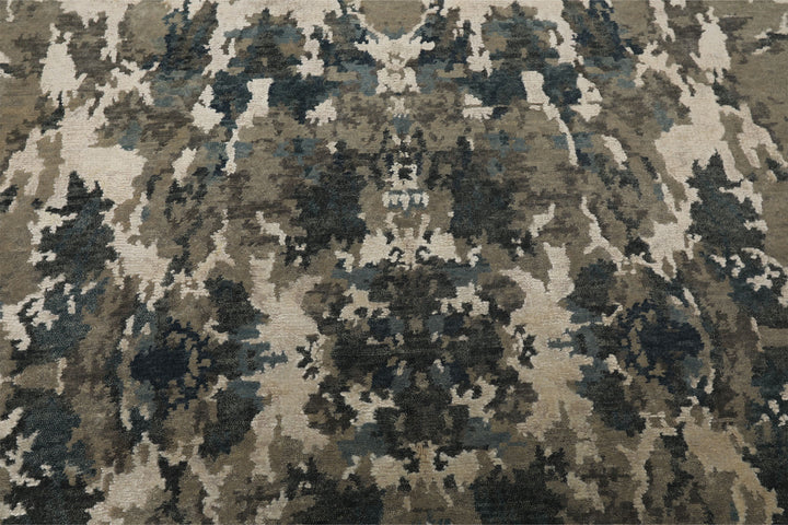 6x9 Ivory, Teal, Brown Color Hand Knotted Sherpa Wool &amp; Bamboo Silk Modern Oriental Rug